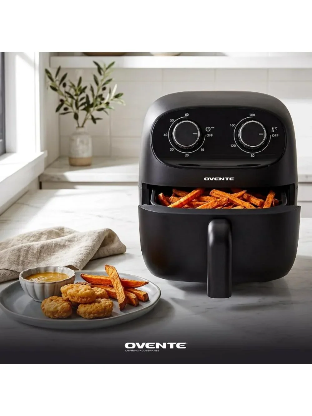 Compact 2 Qt Air Fryer for 1-2 People, 900W, Oil-Free, Adjustable Temp & Timer